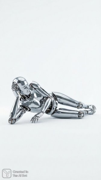 Хромовый робот в расслабленной позе: цифровая иллюстрация современного стиля. Нейросеть Nano-Banana