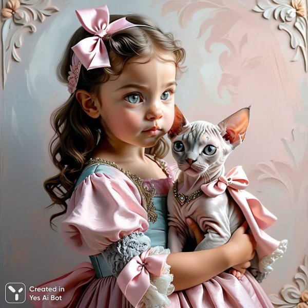 Нежная девочка с котенком: пастельные тона и импасто. Изображение из нейронной сети Stable Diffusion