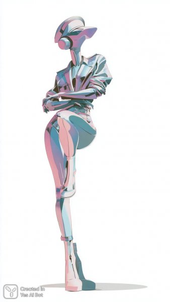 Хромированная футуристическая фигура в стиле киберпанк с минималистичным дизайном и визором. Картинка из нейросети Миджорни