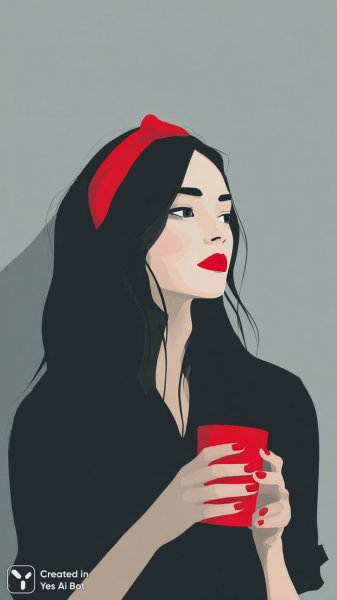 Девушка с красными акцентами: стиль и минимализм. Нейросеть Midjourney