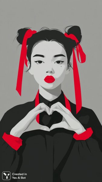 Девочка с косичками и красными лентами в ярком стиле иллюстрации. Нейронная сеть Миджорни