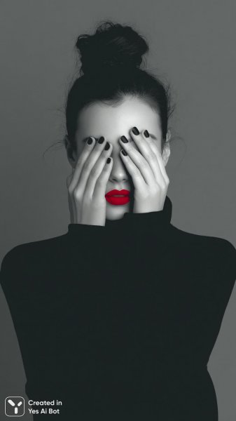 Девушка в черном свитере и красной помаде: минимализм и яркие акценты. Картинка из нейросети Миджорни