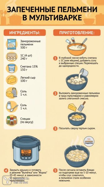 Пельмени запеченные: простое и вкусное решение для быстрого ужина в мультиварке!. Изображение из нейронной сети Нано Банана