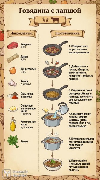 Ароматная говядина с вермишелью: простой рецепт вкусного ужина для всей семьи. Изображение из нейросети Nano-Banana