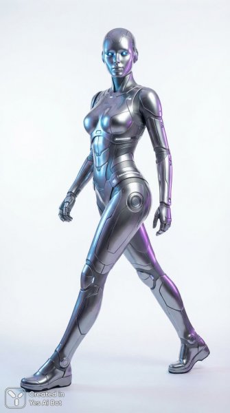 Серебряная футуристическая андроидка в ярком свете восьми тысяч пикселей: воплощение стиля и детализации будущего. Изображение из нейронной сети NanoBanana