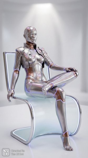 Футуристичный андроид в стильной позе на фоне белого света. Генерация из нейронной сети NanoBanana