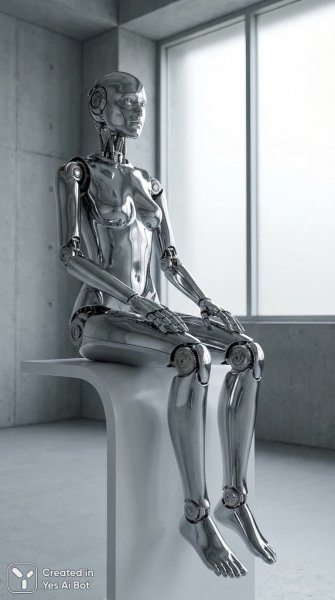 Хромированный робот в образе женщины: футуристическая элегантность и детализация. Генерация из нейросети Nano Banana