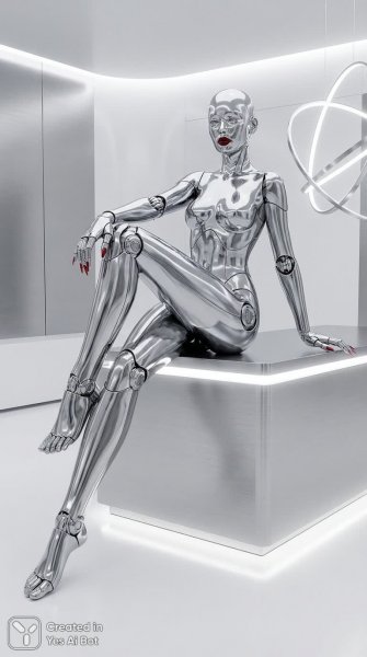 Элегантный андроид в фотогеничной позе: футуристическая красота и стиль. Картинка из нейросети Nano Banana