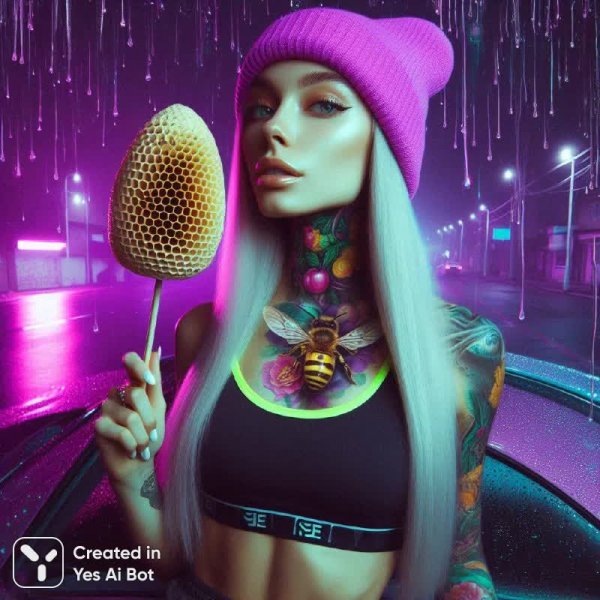 Вишня, киберпанк и нежный бимбо-стиль: сюрреалистичный портрет современной девушки. Генерация из нейросети Dalle