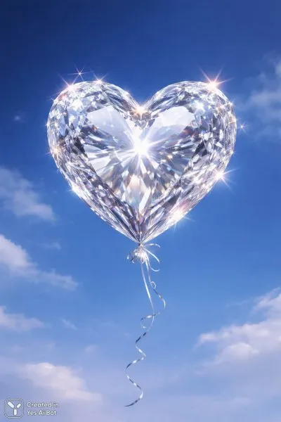 Бриллиант и сердце в небесной выси. Изображение из нейронной сети Sora Images