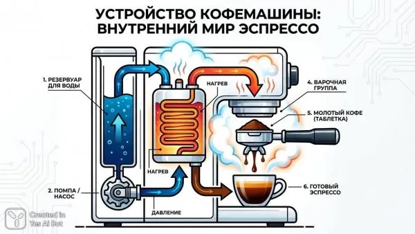 Как работает кофемашина: визуальное погружение в мир кофе. Генерация из нейронной сети Nano-Banana