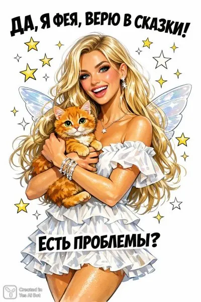 Фея и котенок: волшебная помощь близко!. Генерация из нейросети Sora Ai Images