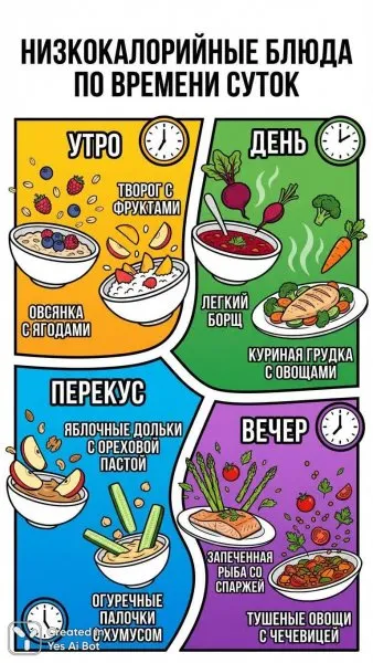 Легкие блюда на каждый день: инфографика о здоровом питании. Нейронная сеть Nano-Banana