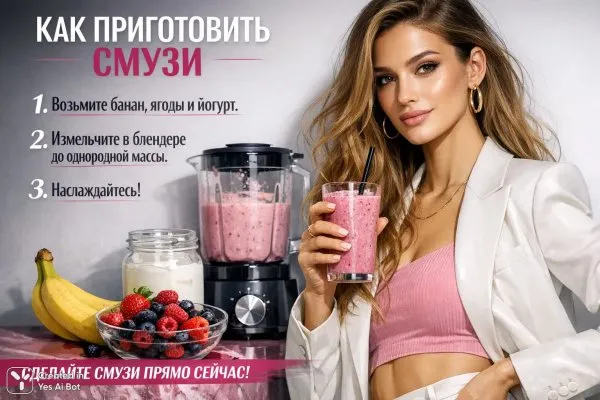 Фруктовый смузи: быстрый рецепт полезного завтрака или перекуса для всей семьи. Нейронная сеть Sora Images
