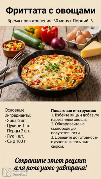 Быстрый и вкусный рецепт фриттаты с яркими овощами и сыром. Нейронная сеть Nano-Banana