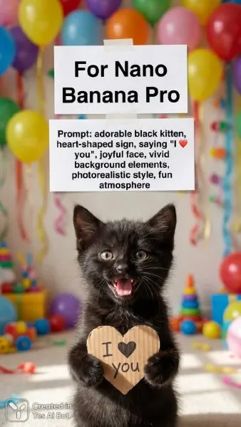 Милый котенок с признанием в любви: фотореалистичный шедевр для Nano Banana Pro. Картинка из нейронной сети NanoBanana