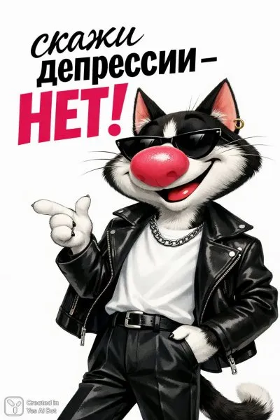 Кот против депрессии: позитивный заряд и хорошее настроение. Изображение из нейросети Sora images Ai