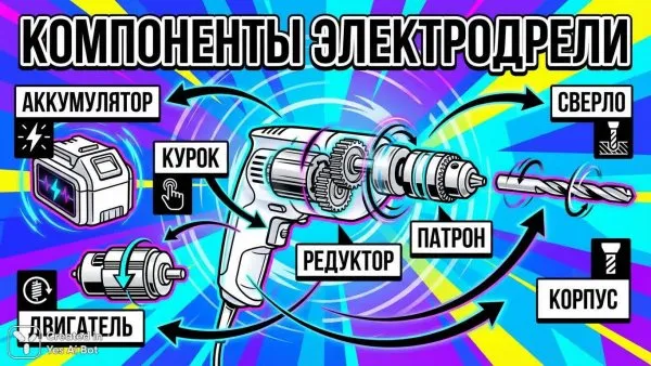 Электродрели: яркие инфографики в современном стиле. Генерация из нейронной сети NanoBanana