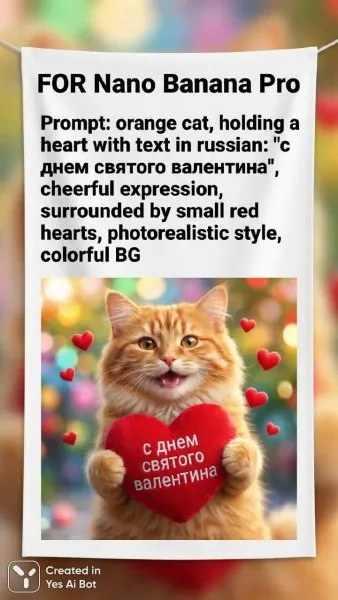 Валентин с котом: фотореалистичный арт про День Святого Валентина. Картинка из нейронной сети NanoBanana