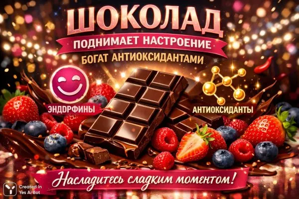 Шоколадное наслаждение: энергия, хорошее настроение и вкус ягод. Изображение из нейронной сети Sora images Ai