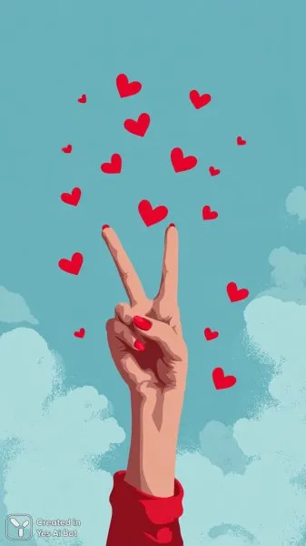 Рука с сердечками и знаком мира в стиле минимализм. Генерация из нейросети Миджорни