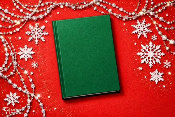 Зимняя сказка на обложке книги с яркими акцентами. Нейросеть Sora