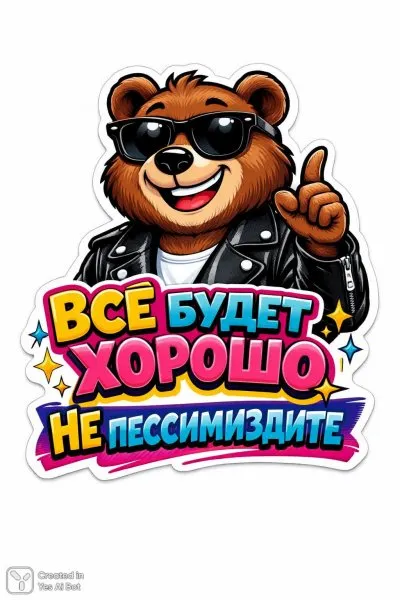 Медведь-оптимист: позитивный настрой и лучезарная улыбка для хорошего дня. Изображение из нейросети Sora
