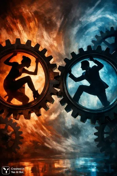 Захваченные тени: сюрреализм свободы в механическом плену. Картинка из нейросети Sora Image