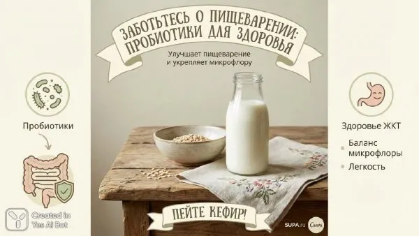 Кефир: польза для пищеварения и крепкий иммунитет!. Изображение из нейросети Nano-Banana