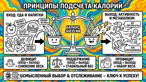 Калории под контролем: яркий гид по подсчету калорий. Изображение из нейросети Нано Банана