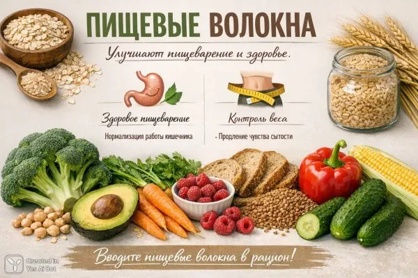 Польза пищевых волокон для здоровья кишечника и стройности фигуры. Изображение из нейросети Sora images Ai