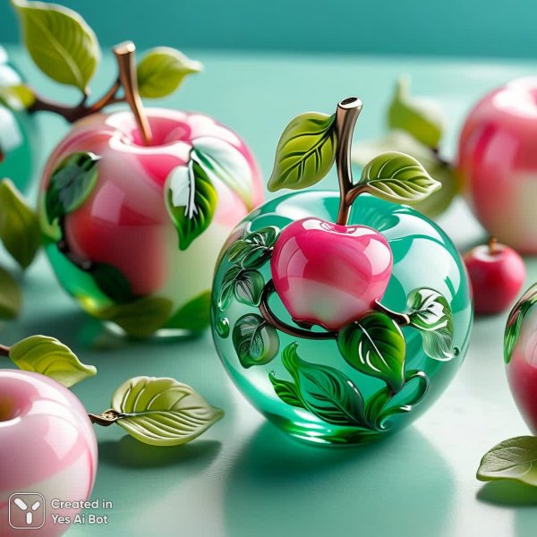 Нежные фрукты и стекло в акварельных красках природы. Изображение из нейросети Stable Diffusion