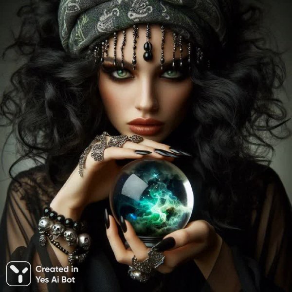 Таинственная предсказательница и хрустальный шар судьбы в деталях. Генерация из нейросети Dalle-3