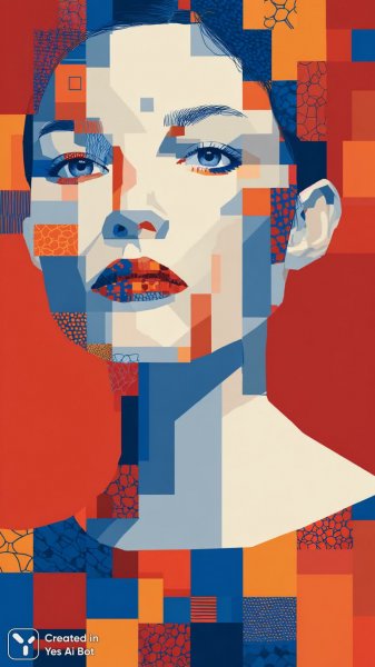Геометрический портрет женщины в стиле Баухаус и Дадаизм. Картинка из нейронной сети Midjourney