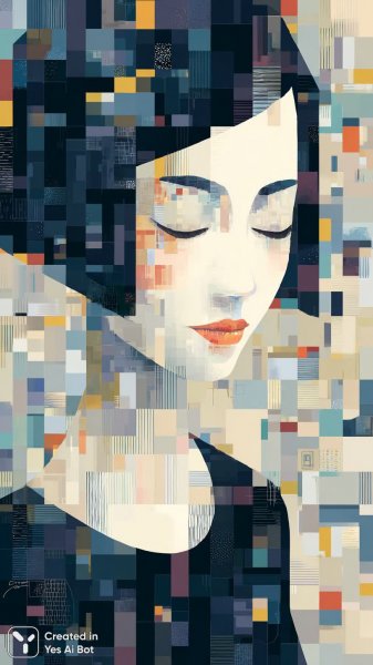 Женщина в стиле Баухаус и Дадаизм: Абстрактный портрет с мозаичным фоном. Изображение из нейронной сети Миджорни