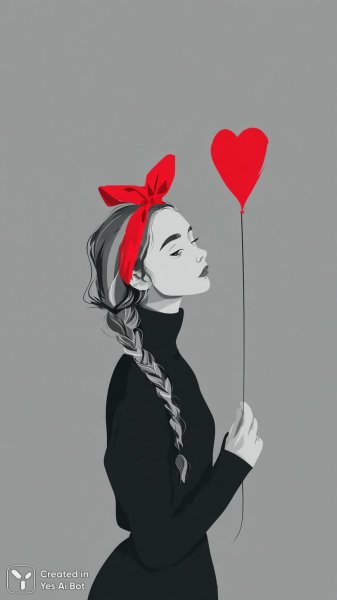 Девушка с красным бантом и воздушным шаром в форме сердца. Нейросеть Миджорни