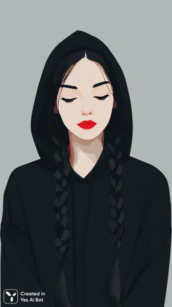 Девушка с темными косами: минималистичная иллюстрация в современном стиле. Нейронная сеть Midjourney