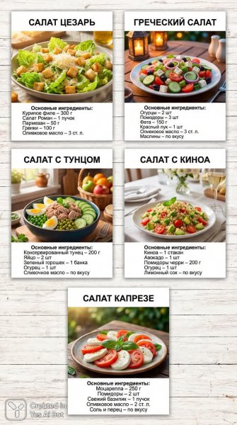 Пять восхитительных салатов для любого стола и случая!. Генерация из нейросети Нано Банана