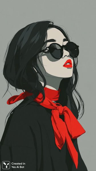 Девушка в красном и черном: стильный цифровой портрет с яркими деталями. Изображение из нейросети Миджорни