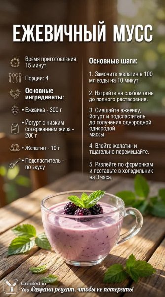 Нежный десерт из ежевики: простой рецепт вкусного мусса всего за 15 минут. Картинка из нейросети Nano-Banana
