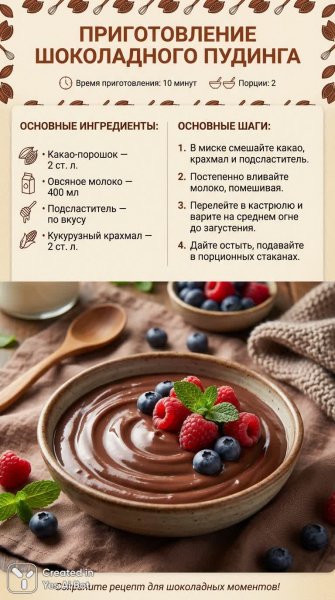 Простой и вкусный шоколадный пудинг: рецепт за 10 минут!. Нейронная сеть NanoBanana