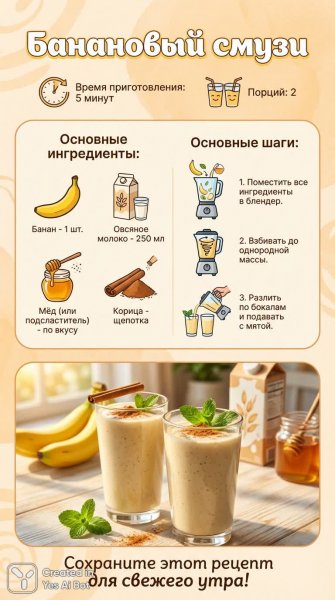 Банановый смузи: быстрый и вкусный рецепт для бодрого утра. Генерация из нейронной сети Нано Банана