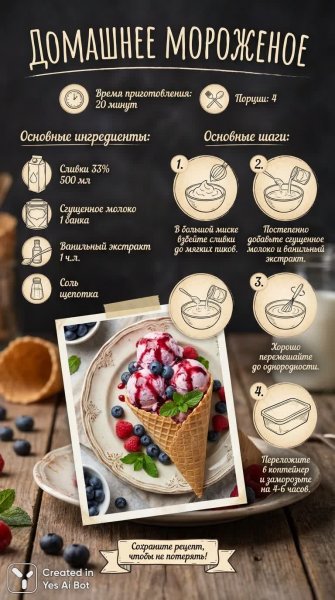 Домашнее мороженое: простой рецепт за 20 минут для летнего наслаждения. Нейросеть Nano Banana
