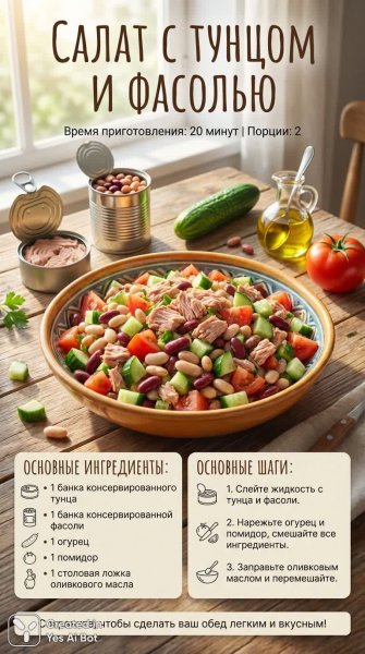 Простой салат с тунцом: быстрый рецепт для легкого обеда. Изображение из нейронной сети Нано Банана