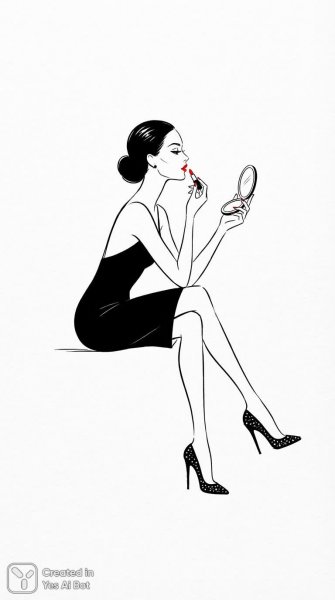 Элегантный скетч: женственность в минималистичных линиях и ярких деталях. Картинка из нейронной сети NanoBanana