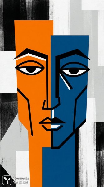 Разделенное лицо: игра цвета и абстрактных форм в современном искусстве. Изображение из нейронной сети Нано Банана