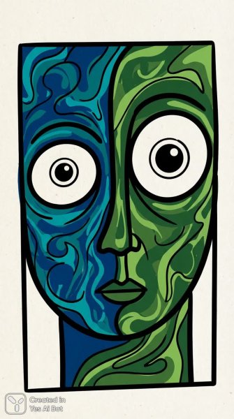 Яркий портрет лица в стиле абстракции и минимализма с хаотичными цветовыми решениями и выразительным взглядом. Нейросеть NanoBanana