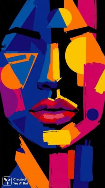 Яркий портрет с геометрией и асимметрией в стиле кубизма. Генерация из нейронной сети Нано Банана