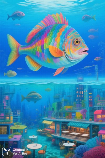Подводный мир фантазий: города рыбок и яркие краски глубин. Картинка из нейросети Qwen Ai Images