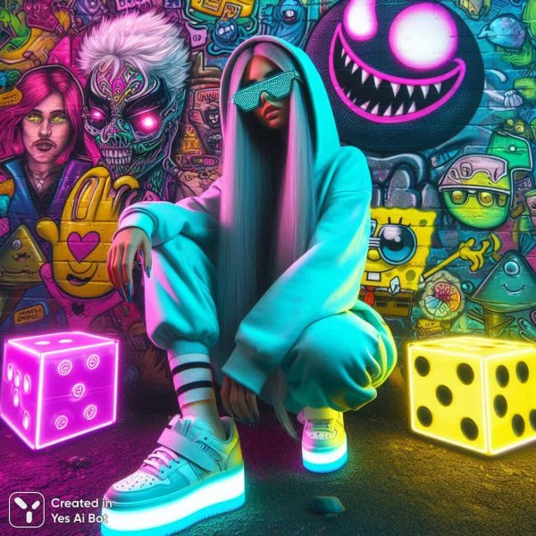 Неоновый киберпанк: девушка-Веном в стиле комикса и граффити. Нейронная сеть Dalle-3